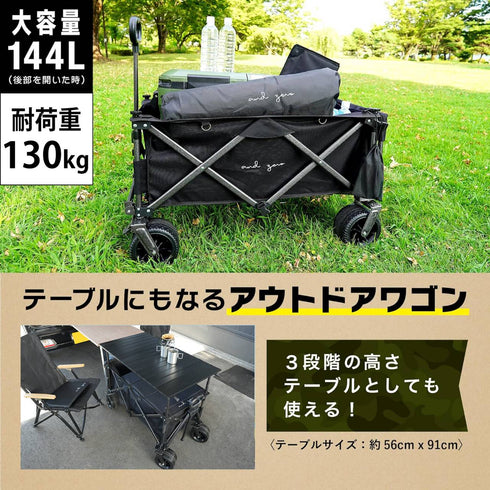 【2025年モデルandzero キャリーワゴン】 キャリーカート カバーテーブル付き ワイドタイヤ ブレーキ付き (長物対応)