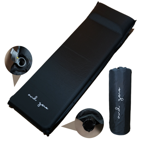 andzero 軽バン車中泊マット キャンプマット エアーマット 枕付き 自動膨張 連結可能 インフレーターマット 厚手6㎝枕9㎝ 収納袋付き 防災 ブラック 2枚セット