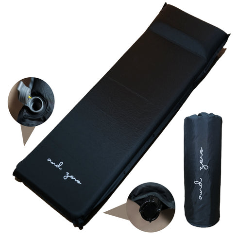 andzero 軽バン車中泊マット キャンプマット エアーマット 枕付き 自動膨張 連結可能 インフレーターマット 厚手6㎝枕9㎝ 収納袋付き 防災 ブラック