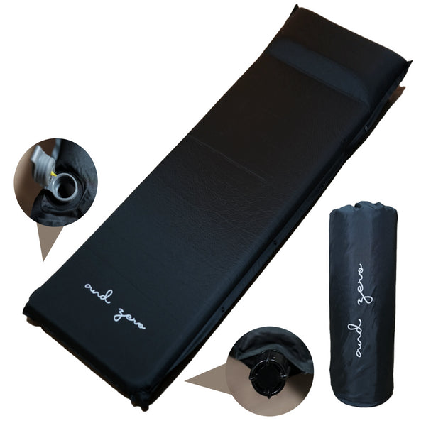 andzero 軽バン車中泊マット キャンプマット エアーマット 枕付き 自動膨張 連結可能 インフレーターマット 厚手6㎝枕9㎝ 収納袋付き 防災 ブラック