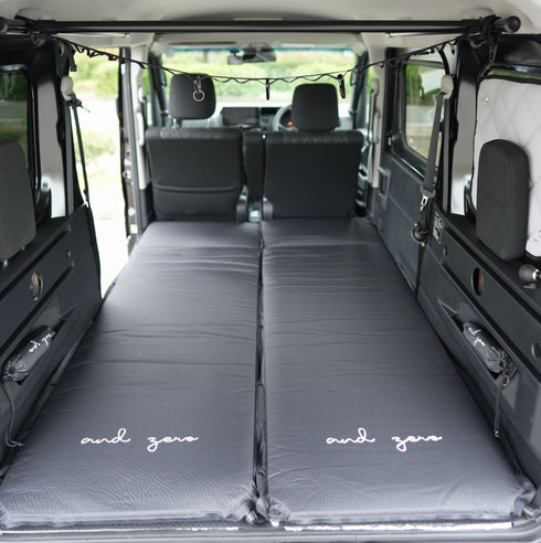 andzero 軽バン車中泊マット キャンプマット エアーマット 枕付き 自動膨張 連結可能 インフレーターマット 厚手6㎝枕9㎝ 収納袋付き 防災 ブラック 2枚セット